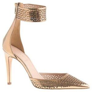 J.Crew Gold Perforated Pointed Toe Ankle Strap Natasha Mirror Metallic Heels 7